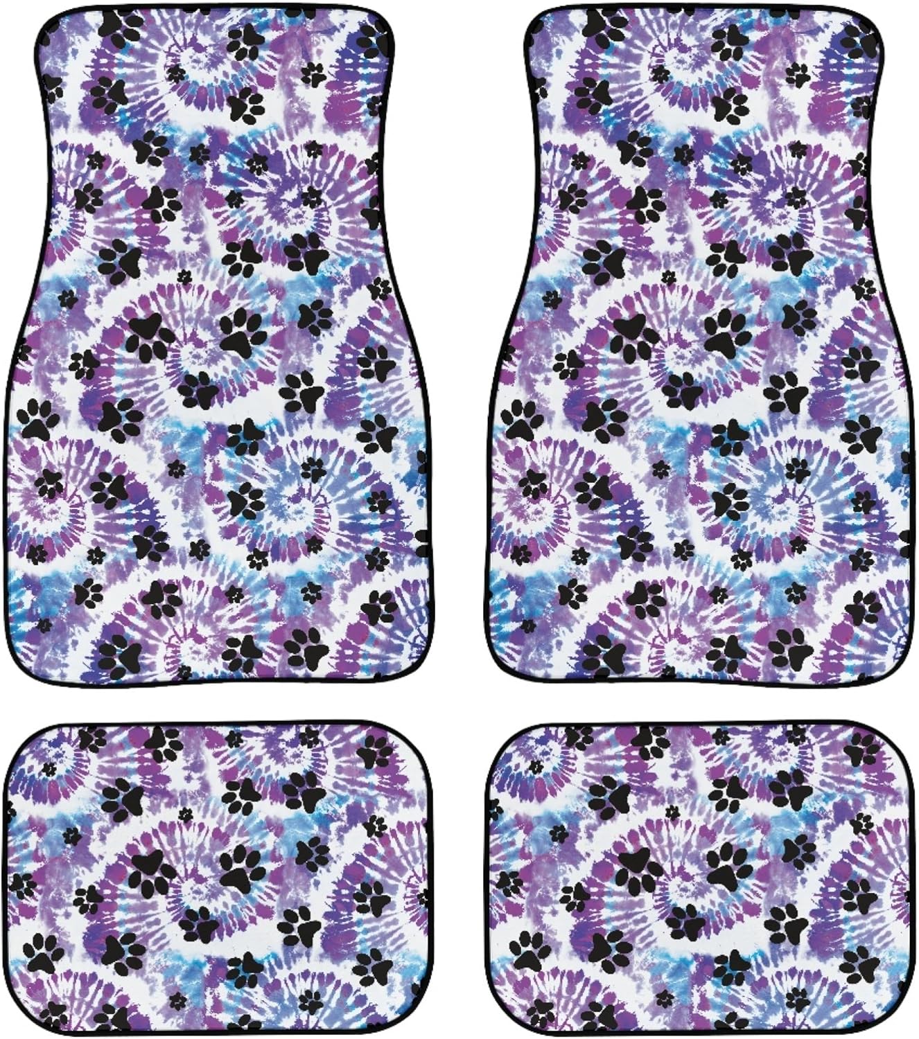 Dog Car Floor Mats Dog Pawprints Tie Dye Pattern Purple Car Mats