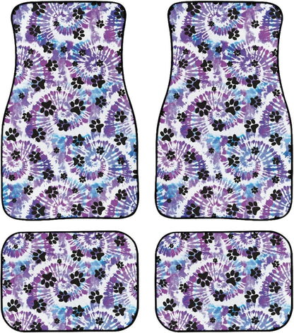 Dog Car Floor Mats Dog Pawprints Tie Dye Pattern Purple Car Mats