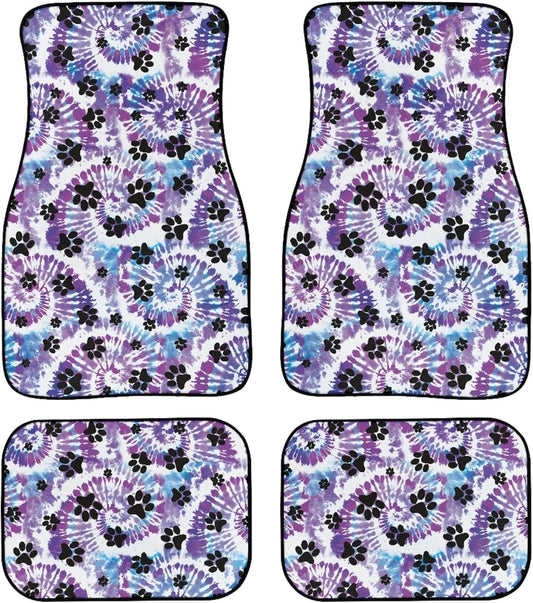Dog Car Floor Mats Dog Pawprints Tie Dye Pattern Purple Car Mats