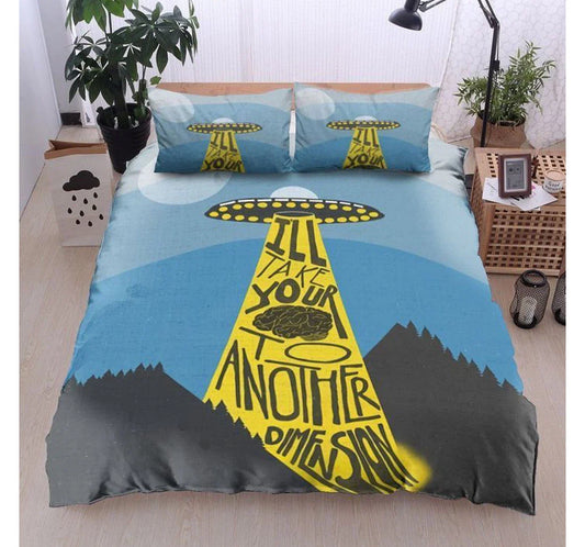 UFO Bedding Set I'll Take Your Brain To Another Dimension Duvet Covers Blue Black Unique Gift