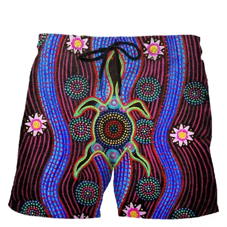 Turtle Shorts Dot Painting Turtle Pattern Beach Shorts Colorful