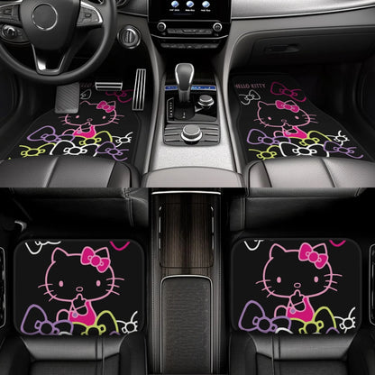 Hello Kitty Car Mats Hello Kitty Silhouette Bowtie Pattern Car Floor Mats Black Pink