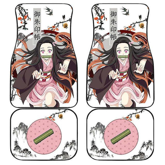Demon Slayer Car Mats Nezuko Kamado Graphic Bamboo Symbol Car Floor Mats