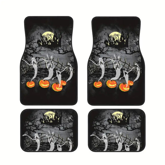 Halloween Car Mats Ghost From The Pumpkin Haunted House Pattern Car Floor Mats Black