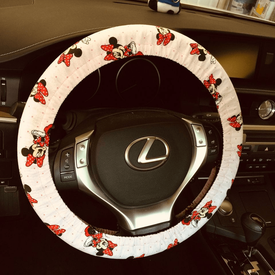 Minnie Steering Wheel Cover MM Cute Pose Pattern Driving Wheel Cover White