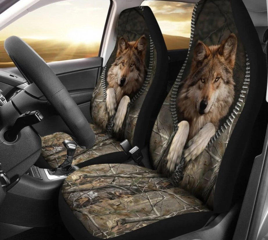 Wolf In The Zipper Camo Car Seat Covers