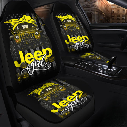 Halloween American Flag Yellow Jeep Girl Car Seat Covers