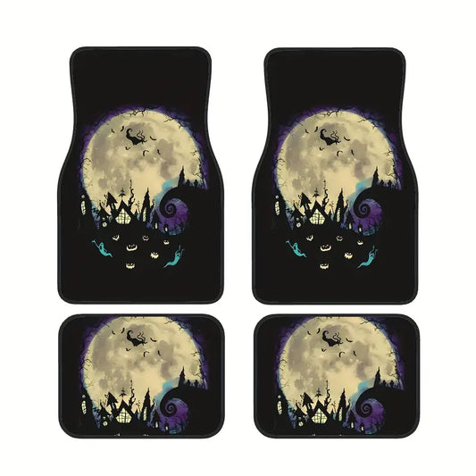 Halloween Car Mats Halloween Haunted House In The Night Car Floor Mats Black