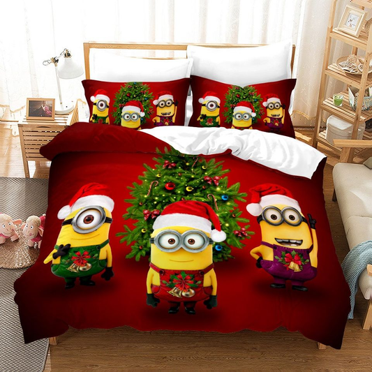 Minions Bedding Set Minions With Christmas Clothes And Tree Duvet Covers Red Unique Gift