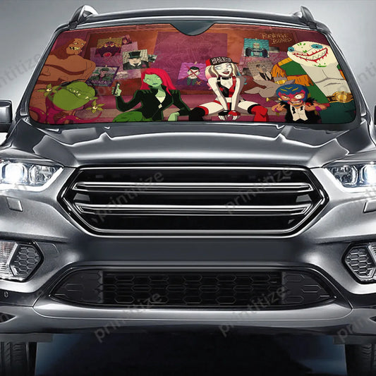 Harley Quinn Car Sun Shade Harley Quinn And Team Cartoon Graphic Winshield Sun Shade Colorful