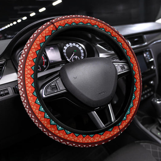 Native America Steering Wheel Cover Native American Tribal Abstract Pattern Driving Wheel Cover Red