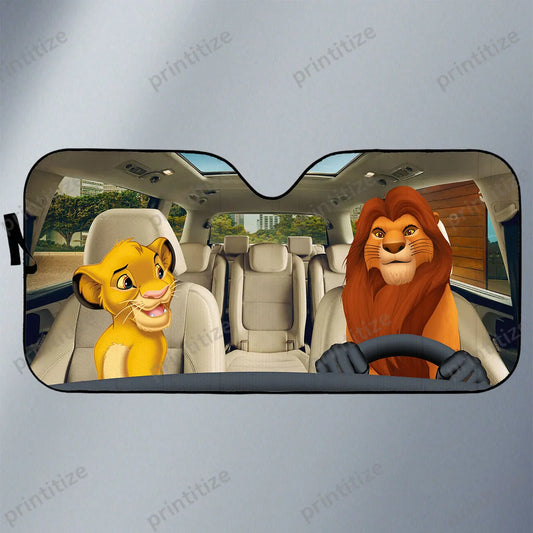 LK Car Sun Shade The LK Simba As Cub And Grown Up Winshield Sun Shade White Brown