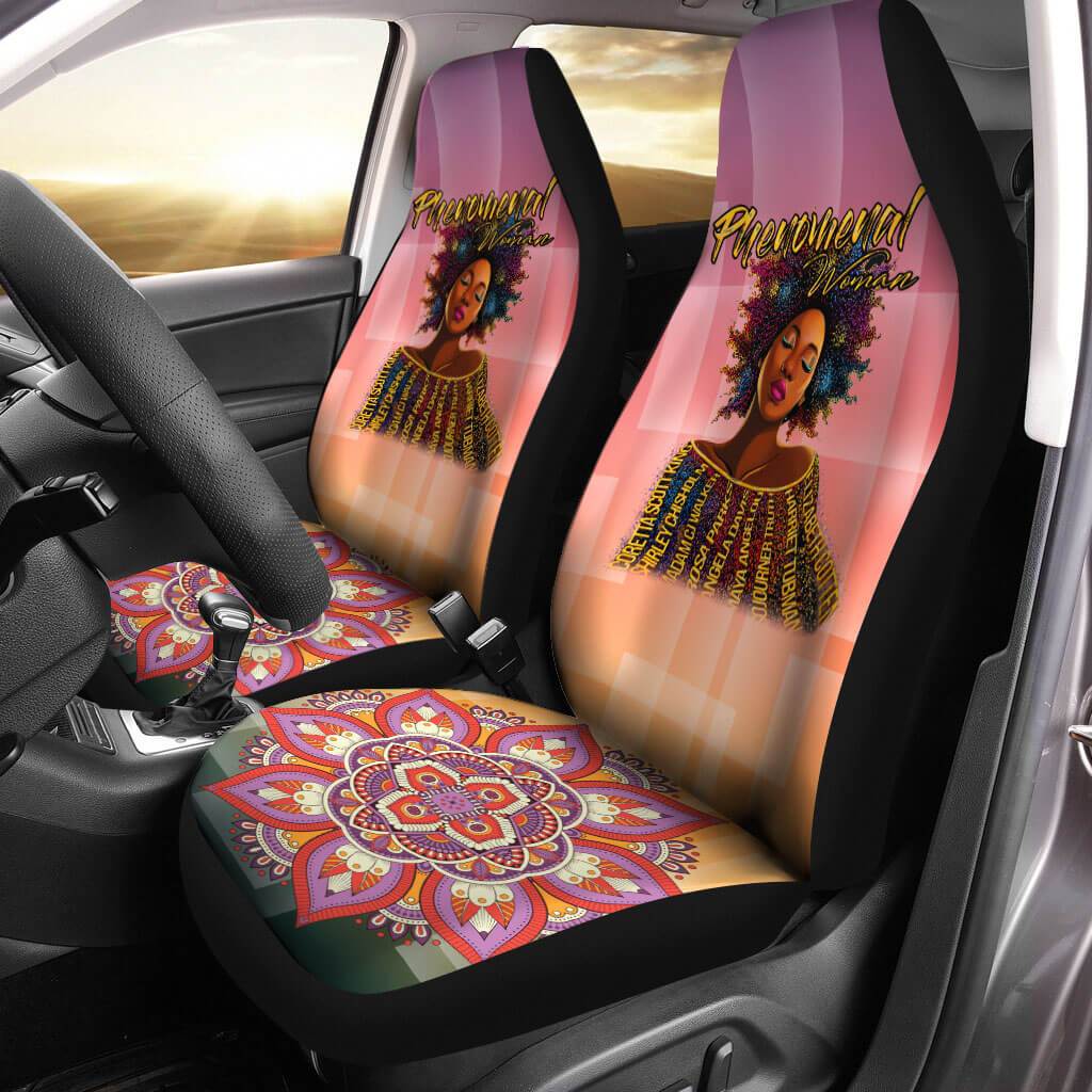 Africa Americans Car Seat Covers Phenomenal Women Mandala Flower Seat Covers Pink