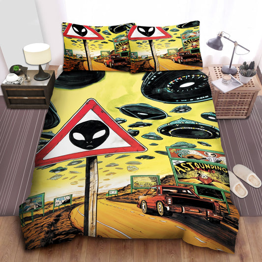 UFO Bedding Set Alien Cities With UFO Duvet Covers Colorful Unique Gift