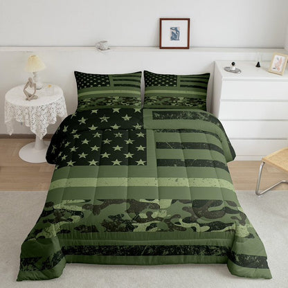 Veteran Bedding Set Veteran American Flag Camoflage Pattern Duvet Covers Green Unique Gift