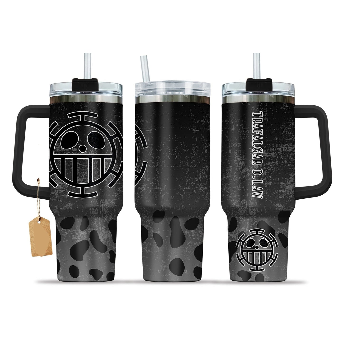 One Piece 40 Oz Tumbler Trafalgar D Law Jolly Roger Grunge Pattern Tumbler 40 Oz Black