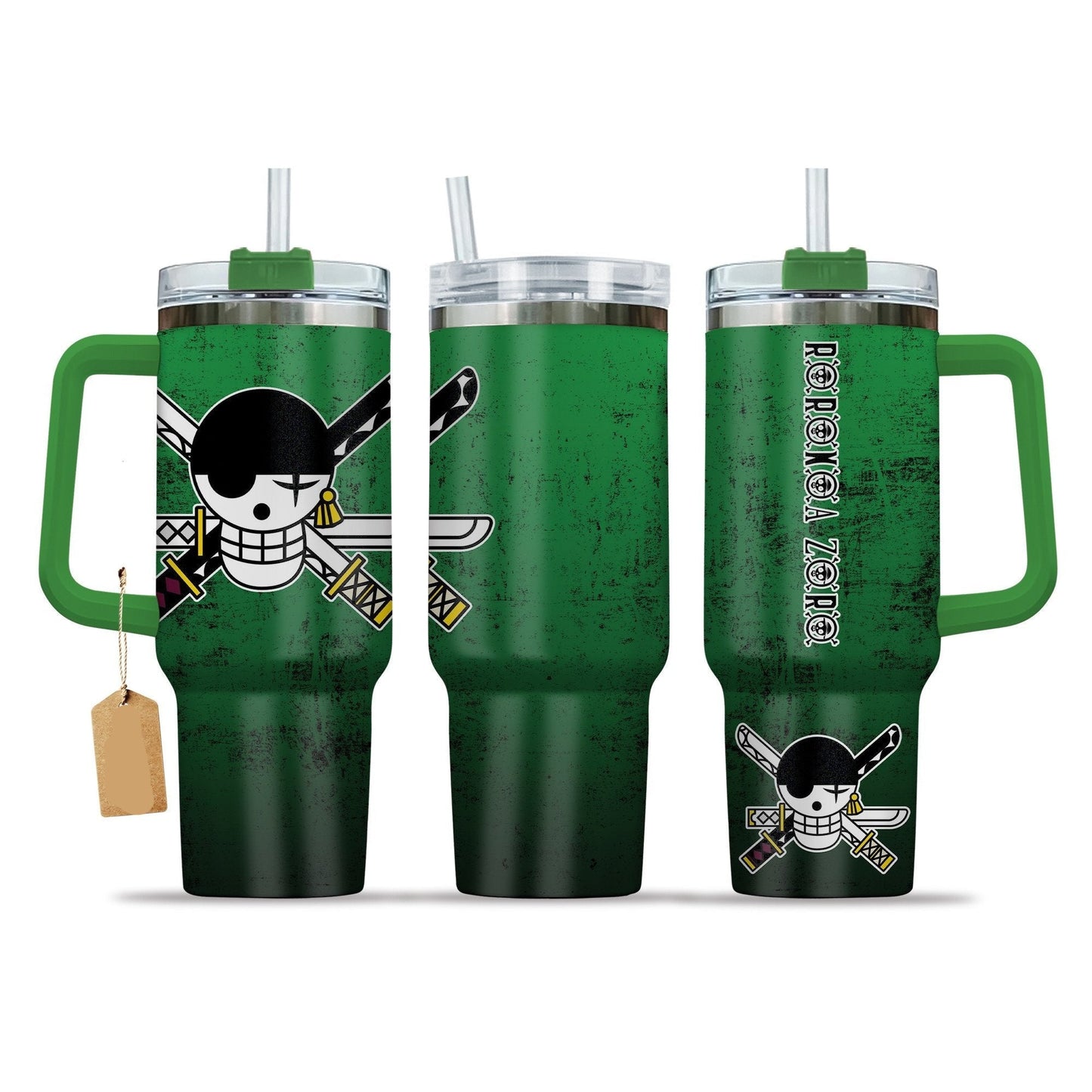 One Piece 40 Oz Tumbler Roronoa Zoro Jolly Roger Grunge Pattern Tumbler 40 Oz Green