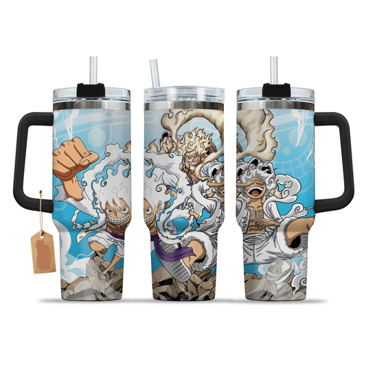 One Piece 40 Oz Tumbler Monkey D Luffy Gear 5 Nika God Tumbler 40 Oz Blue White