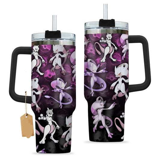 PKM 40 Oz Tumbler PKM Mewtwo Pokeball Pattern Tumbler 40 Oz Purple