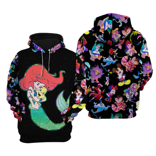 DN Hoodie DN Princess Ariel Characters Pattern Hoodie Colorful Unisex