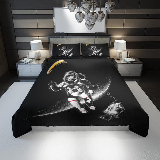 Astronaut Bedding Set Monkey Astronaut And Banana In Space Duvet Covers Black Unique Gift