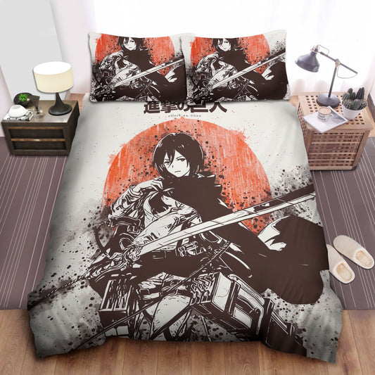 Attack On Titan Bedding Set Attack On Titan Mikasa Ackerman Duvet Covers White Brown Unique Gift