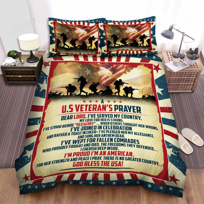 Veteran Bedding Set A US Veteran's Prayer God Bless The USA Duvet Covers Brown Unique Gift