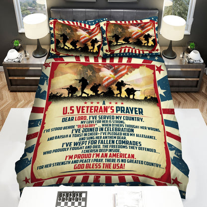 Veteran Bedding Set A US Veteran's Prayer God Bless The USA Duvet Covers Brown Unique Gift