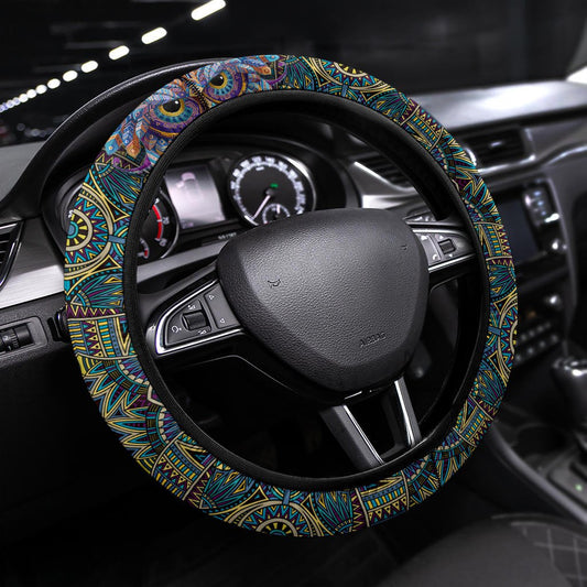 Native America Steering Wheel Cover Native American Owl Pattern Driving Wheel Cover Blue