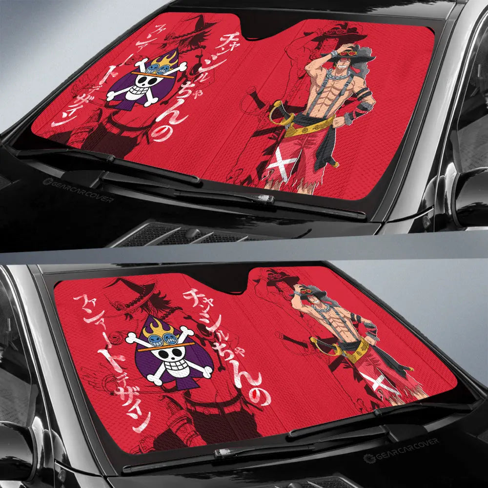 One Piece Car Sun Shade Ace One Piece Graphic Symbol Winshield Sun Shade Red