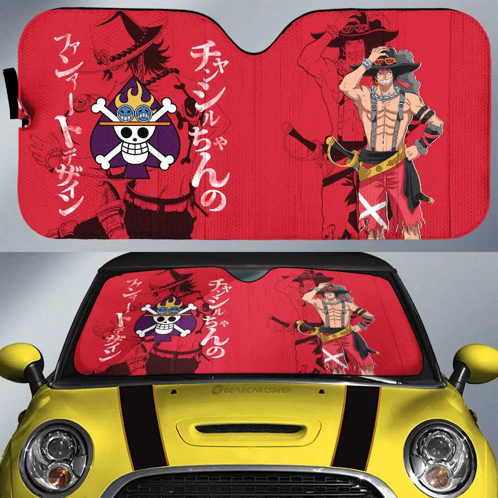 One Piece Car Sun Shade Ace One Piece Graphic Symbol Winshield Sun Shade Red