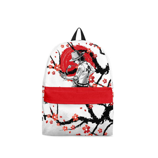 One Piece Backpack Portgas D Ace Japanese Cherry Blossom Pattern Backpacks White Red