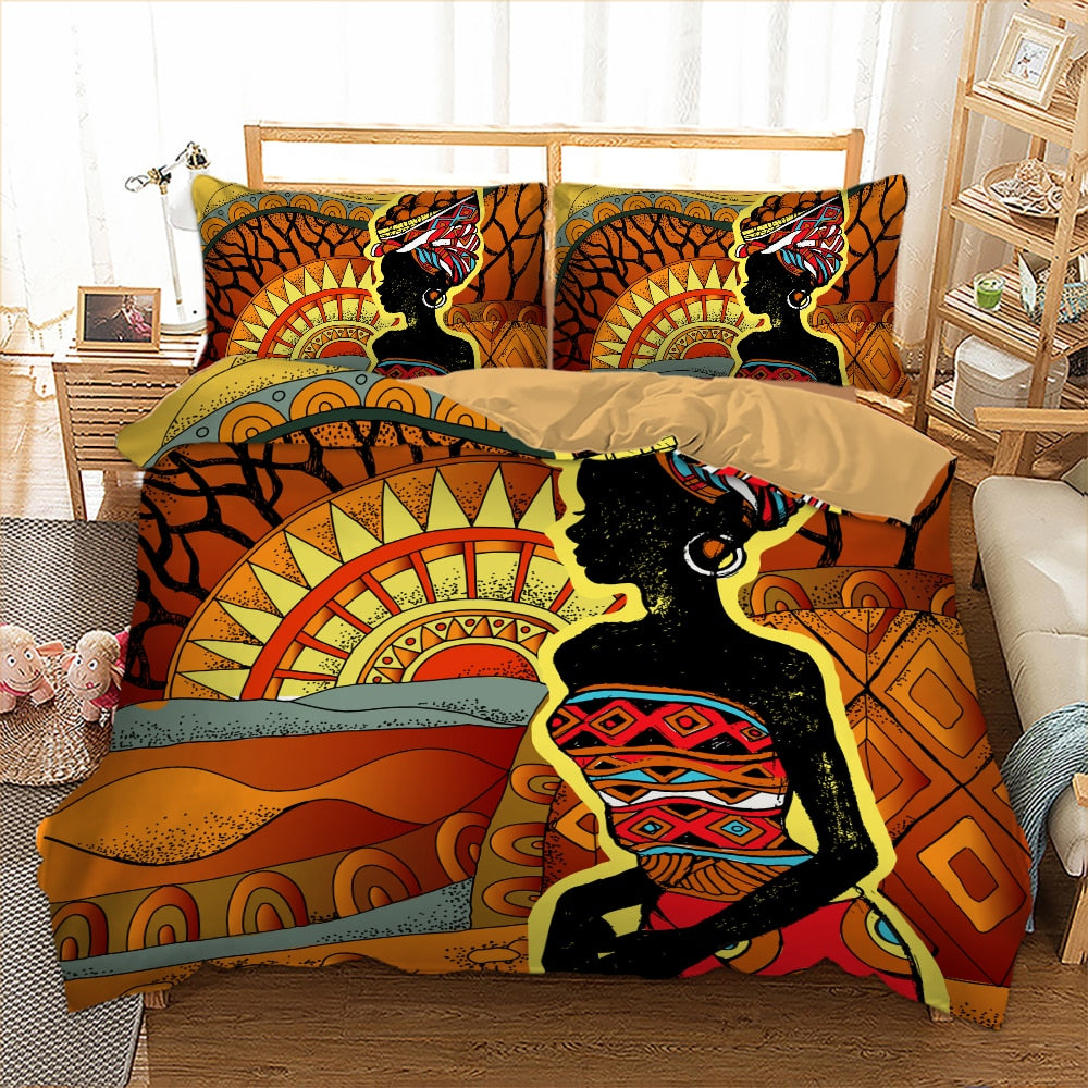 Africa Americans Bedding Set Africa Americans Women Silhouette Duvet Covers Brown Unique Gift