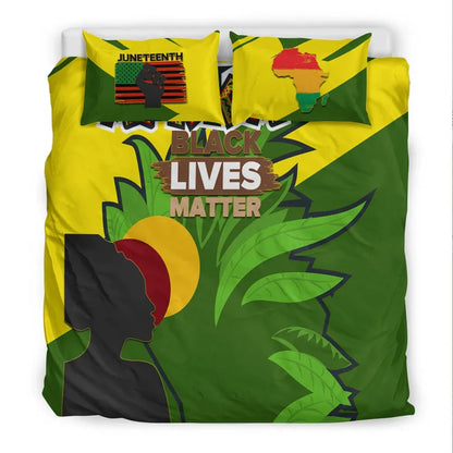 Africa Americans Bedding Set African Pride BLM Leaves Pattern Duvet Covers Green Unique Gift