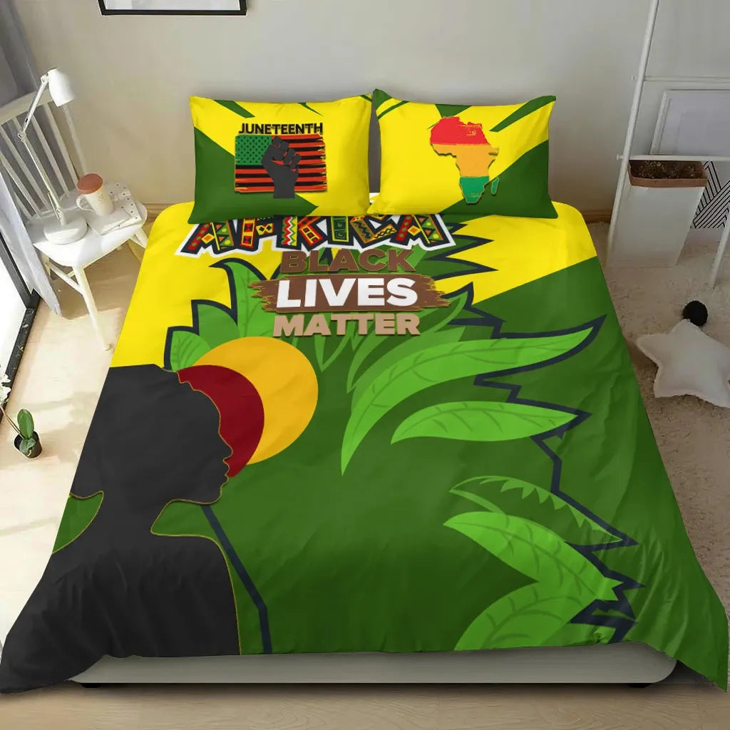 Africa Americans Bedding Set African Pride BLM Leaves Pattern Duvet Covers Green Unique Gift