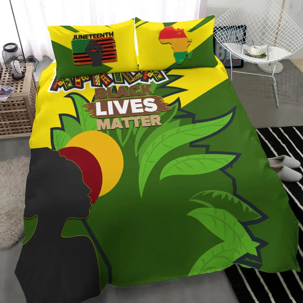 Africa Americans Bedding Set African Pride BLM Leaves Pattern Duvet Covers Green Unique Gift
