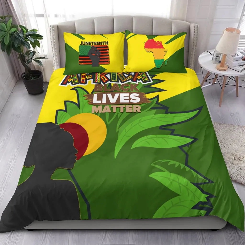 Africa Americans Bedding Set African Pride BLM Leaves Pattern Duvet Covers Green Unique Gift
