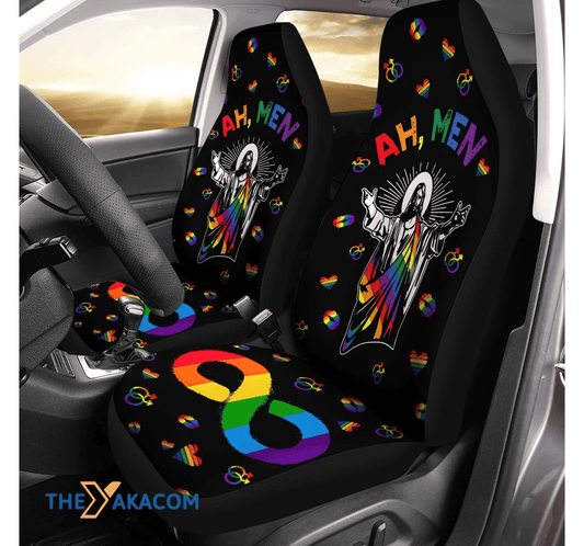 LGBT Car Seat Covers Ah Men God LGBT Symbols Seat Covers Black