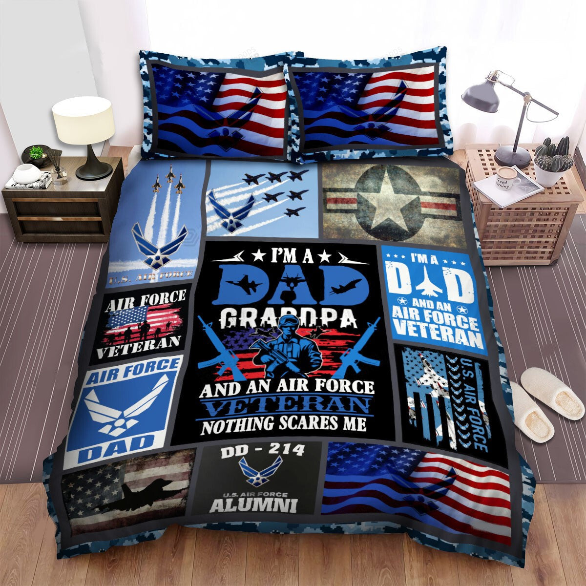 Veteran Bedding Set I'm A Dad Grandpa And An Air Force Veteran Duvet Covers Blue Unique Gift