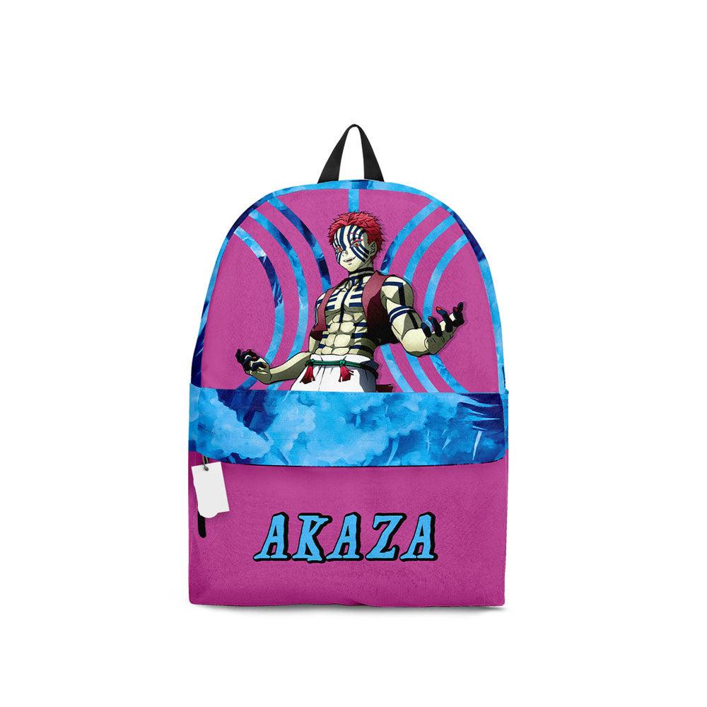 Demon Slayer Backpack Akaza Demon Graphic And Name Backpacks Blue Pink