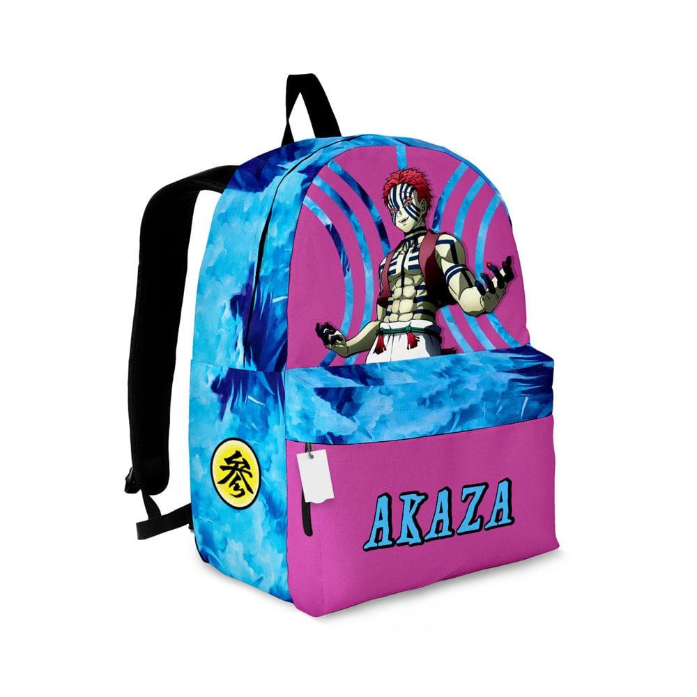 Demon Slayer Backpack Akaza Demon Graphic And Name Backpacks Blue Pink