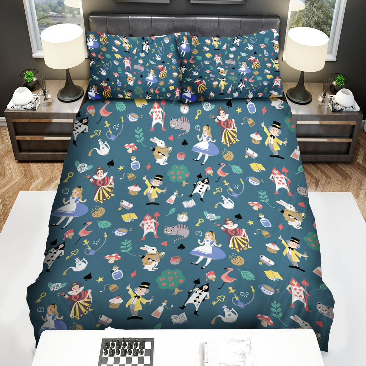 Alice In Wonderland Bedding Set Alice In Wonderland Characters Doodles Pattern Duvet Covers Blue Unique Gift
