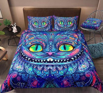 Alice In Wonderland Bedding Set Cheshire Cat Mandala Art Duvet Covers Blue Unique Gift