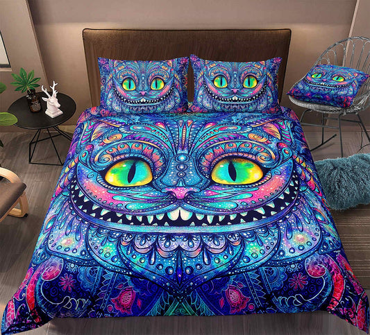 Alice In Wonderland Bedding Set Cheshire Cat Mandala Art Duvet Covers Blue Unique Gift