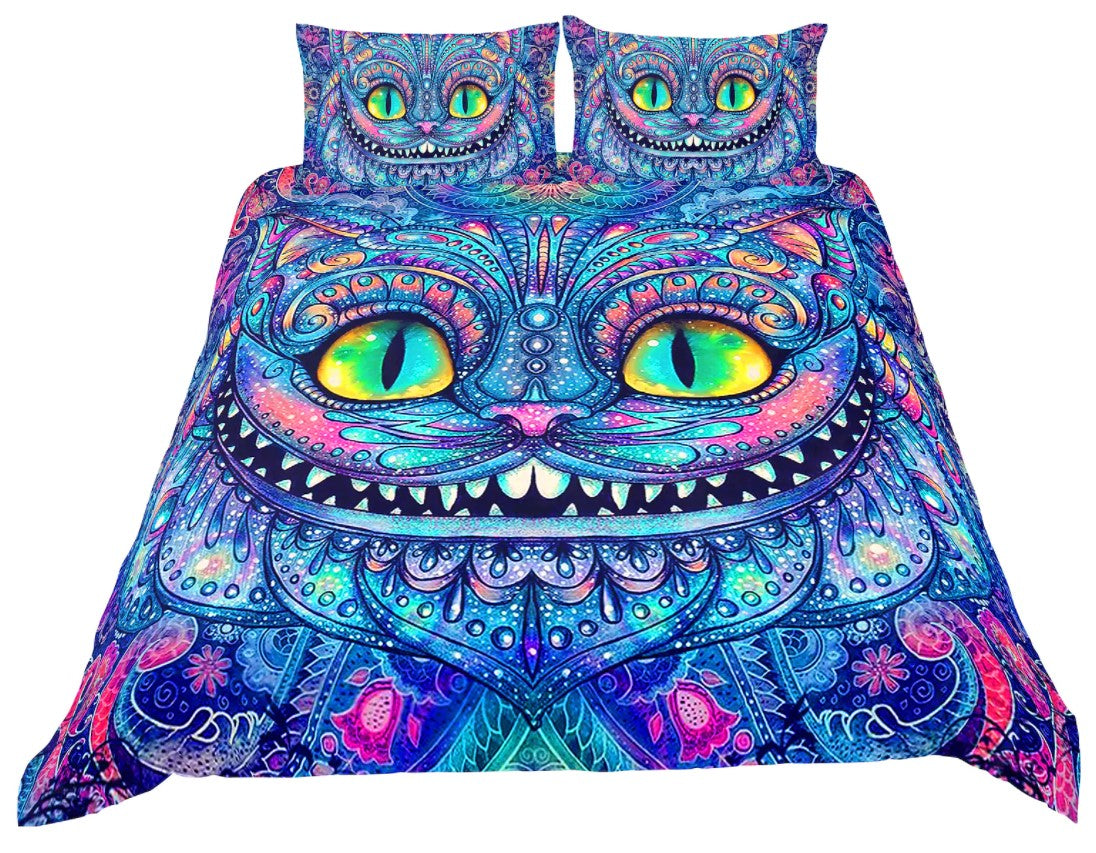 Alice In Wonderland Bedding Set Cheshire Cat Mandala Art Duvet Covers Blue Unique Gift