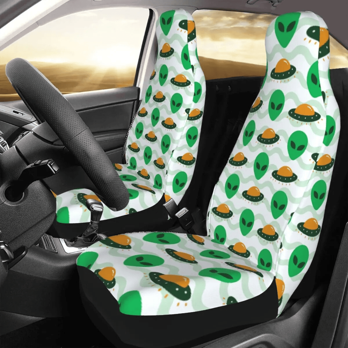 UFO Car Seat Covers UFO And Alien Pattern Seat Covers Green White