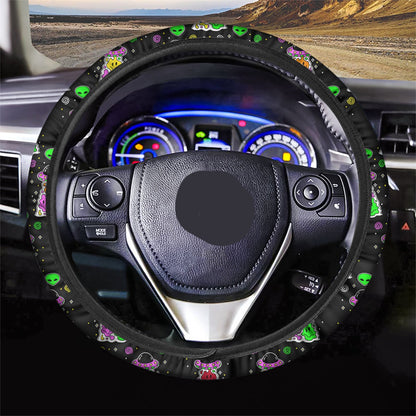 UFO Steering Wheel Cover Alien And UFO Taking Creatures Driving Wheel Cover Black