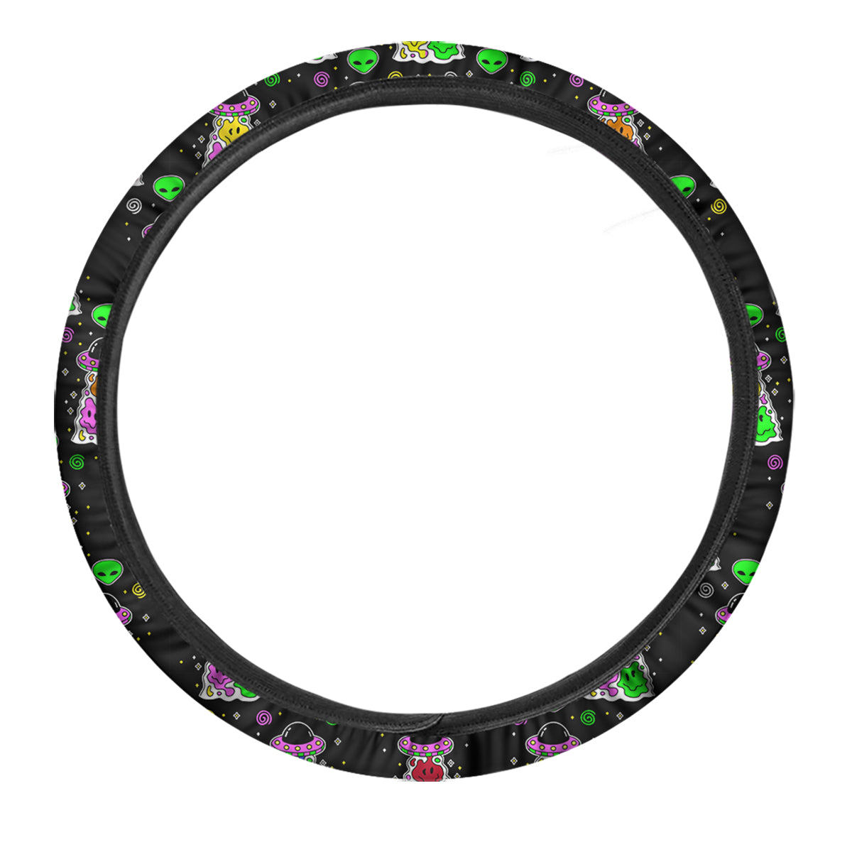 UFO Steering Wheel Cover Alien And UFO Taking Creatures Driving Wheel Cover Black