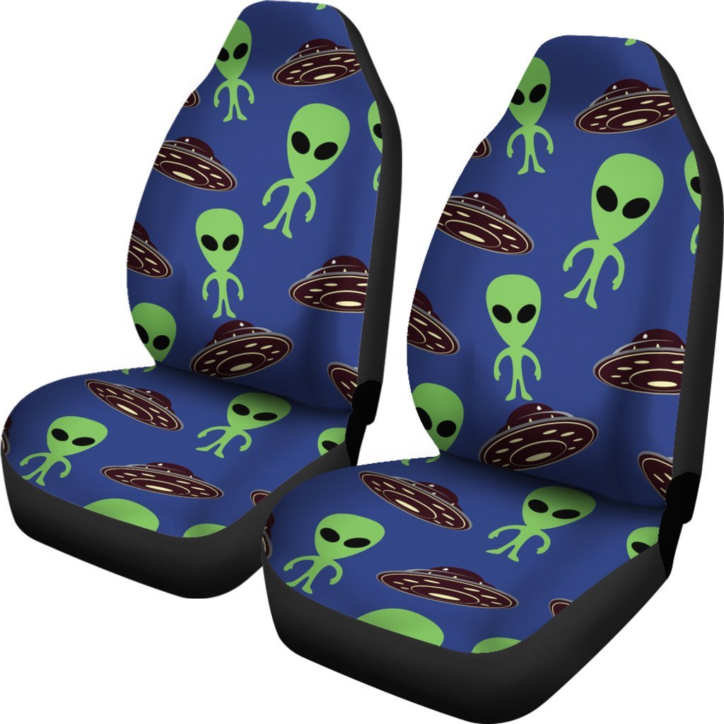 UFO Car Seat Covers Alien And UFO Graphic Pattern Seat Covers Blue