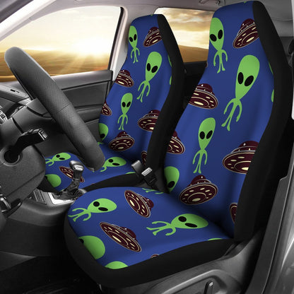 UFO Car Seat Covers Alien And UFO Graphic Pattern Seat Covers Blue